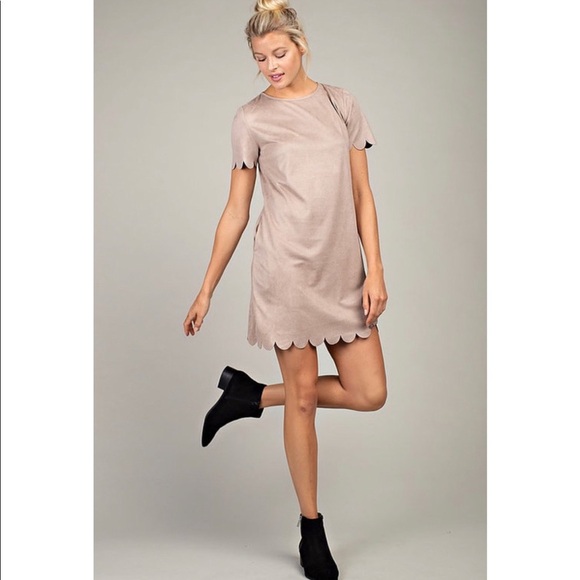 Mocha Scallop Hem Suede Dress - Picture 6 of 8